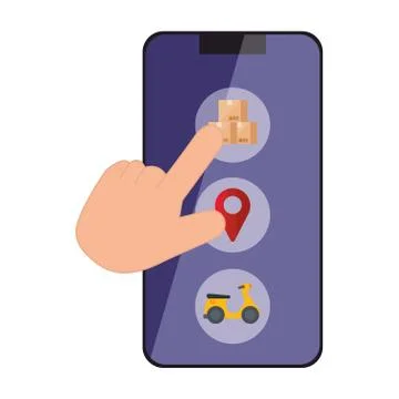 Delivery boxes gps mark and motorcycle inside smartphone vector design 스톡 일러스트
