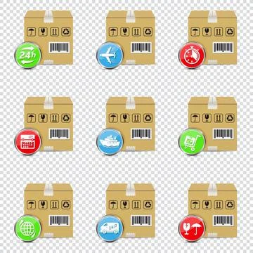 Delivery boxes icons set isolated on transparent background Stock Illustration