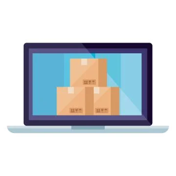 Delivery boxes inside laptop vector design 스톡 일러스트