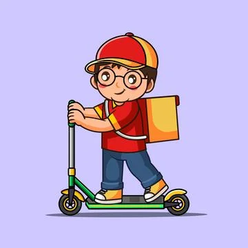 Delivery Boy Riding Scooter Vector Illustration Illustrazione stock