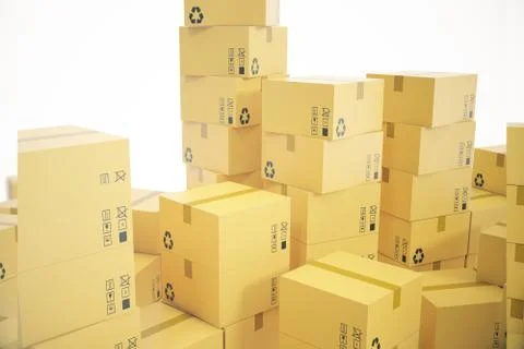 Delivery business concept, stack of corrugated cardboard box, packages isolated Stock Illustration