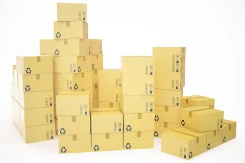 Delivery business concept, stack of corrugated cardboard box, packages isolated Stock Illustration