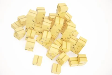 Delivery business concept, stack of corrugated cardboard box, packages isolated Stock Illustration