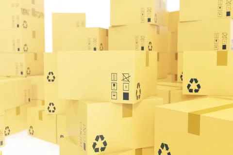 Delivery business concept, stack of corrugated cardboard box, packages isolated Stock Illustration