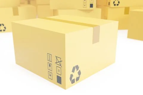 Delivery business concept, stack of corrugated cardboard box, packages isolated Stock Illustration