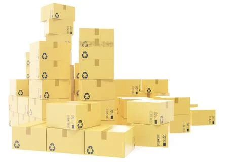 Delivery business concept, stack of corrugated cardboard box, packages isolated Stock Illustration