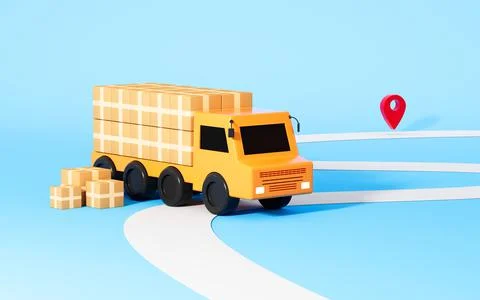 A delivery car and boxes in the cyan background, 3d rendering. Illustrazione stock