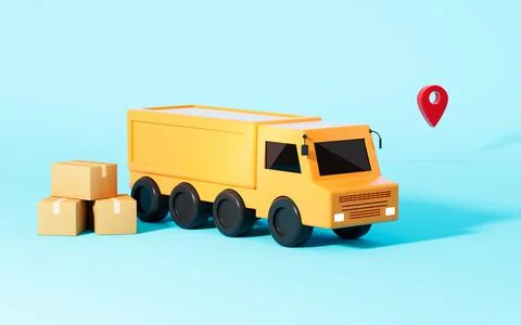 A delivery car and boxes in the cyan background, 3d rendering. Illustrazione stock