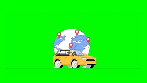 Delivery Car With Globe Map and Location Pins Moving Across Background 库存影片 333372636