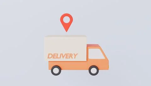 Delivery car with map pin icon, parcel transportation, product shipping Stock Illustration