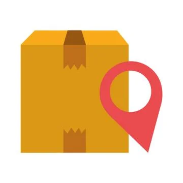 Delivery cardboard box pointer location isolated icon design Illustrazione stock