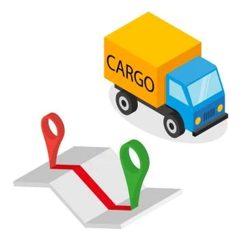 Delivery cargo and map with pins Stock Illustration