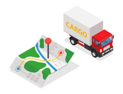 Delivery cargo and map with pins Stock Illustration
