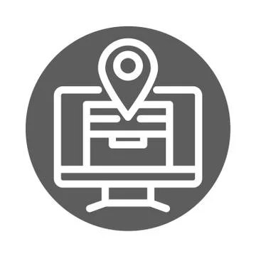 Delivery cargo service logistic cardboard box location pin online computer block 库存插图