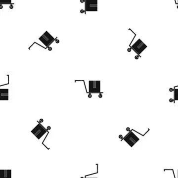Delivery cart with box pattern seamless black Illustrazione stock