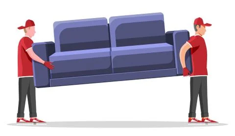 Delivery character man movers carry sofa. Illustrazione stock