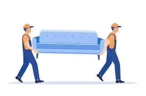 Delivery character man movers carry sofa. Illustrazione stock