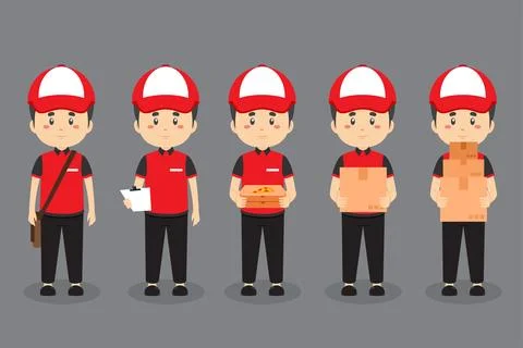 Delivery Character With Various Activities Stock Illustration