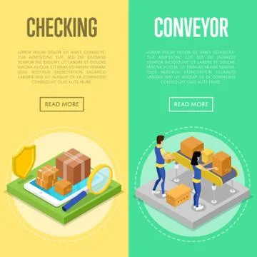 Delivery checking and warehouse conveyor set Stock Illustration