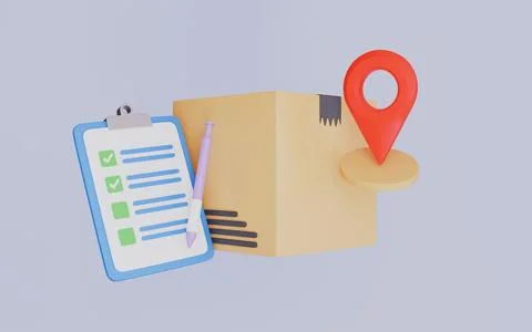 Delivery Checklist with Package and Location Pin, Parcel Delivery Management 스톡 일러스트
