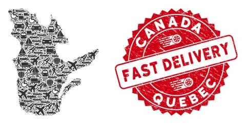 Delivery Collage Quebec Province Map with Textured Fast Delivery Watermark Stock Illustration