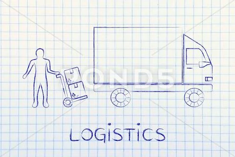 Delivery Company Vehicle & Man With Parcels, Logistics