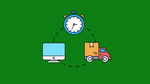 Delivery concept animation. pc with globe and delivery car. 4K motion animation. Video stock 299830820