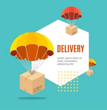 Delivery Concept Banner Flat Design Style. Vector Illustrazione stock