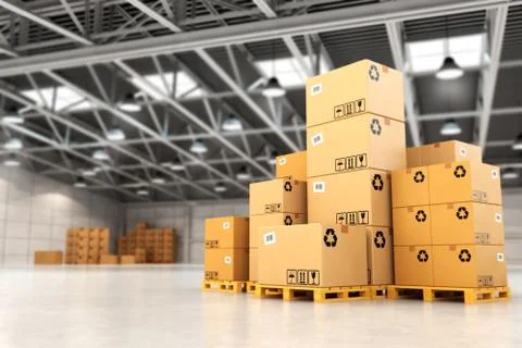 Delivery concept. Boxes on pallet in the warehouse. Stock Illustration