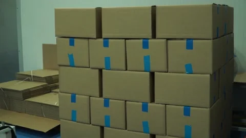 Delivery concept. Boxes on pallets in warehouse 스톡 동영상 134553645