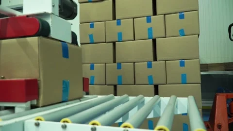 Delivery concept. Boxes on pallets in warehouse 스톡 동영상 134555738