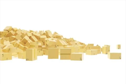 Delivery concept. Cardboard boxes background. Space for text. 3d rendering Stock Illustration