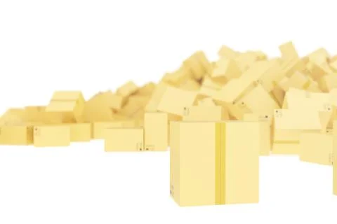 Delivery concept. Cardboard boxes background. Space for text. 3d rendering Stock Illustration