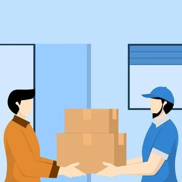 Delivery concept, Courier delivers orders delivered in boxes to customers. Stock Illustration