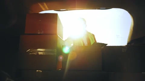 Delivery concept. Courier with parcel. Delivery man holding package in his hands Stock Footage 225246140