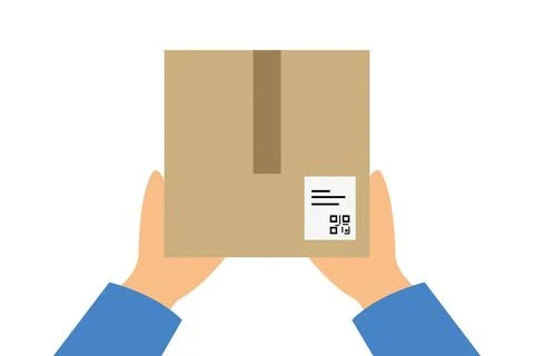 Delivery concept. Hand holding package. Flat style Stock Illustration