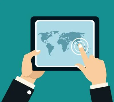 Delivery concept hand touch tablet map Stock Illustration