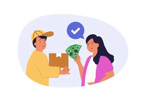 Delivery concept in modern flat design for web. Woman ordering online produ.. Illustrazione stock