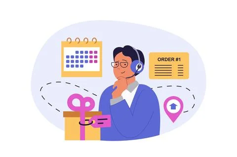 Delivery concept in modern flat design for web. Man in headset working as o.. Stock Illustration