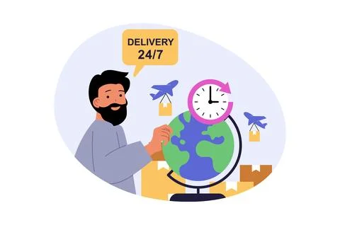 Delivery concept in modern flat design for web. Man ordering online in inte.. Illustrazione stock