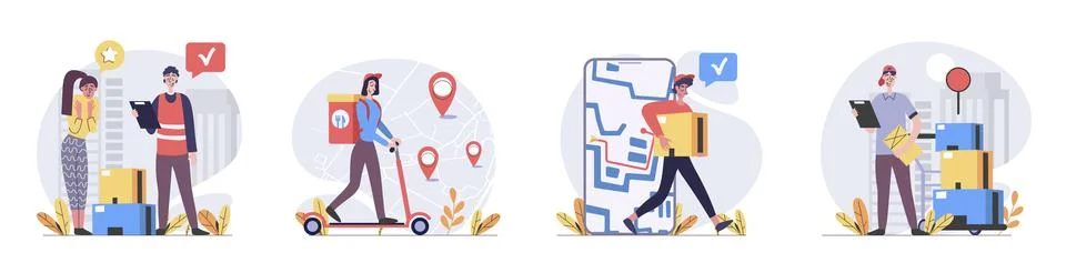 Delivery concept with people scenes set in flat web design. Collection of cha Stock Illustration