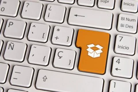 Delivery concept, shipping box keyboard key. Stock Photos