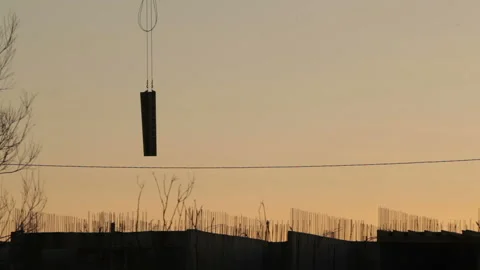 Delivery of concrete slabs with the help of a tower crane at the construction 스톡 동영상 88506065