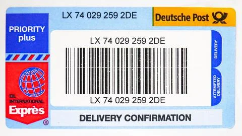Delivery confirmation lable, Code bar and Express post lable Stock Photos