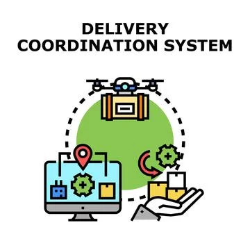 Delivery coordination system managing modern logistics process Stock Illustration