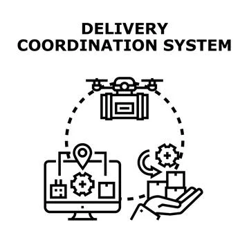 Delivery coordination system managing modern logistics process Stock Illustration