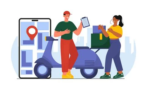 Delivery courier with client vector concept Illustrazione stock