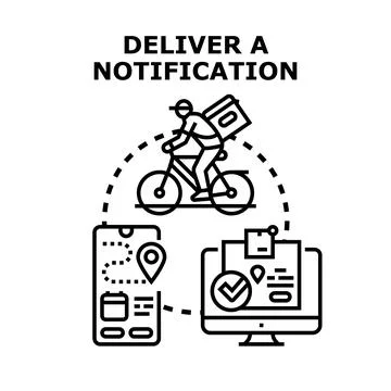 Delivery courier cycling with notification tracking online Stock Illustration