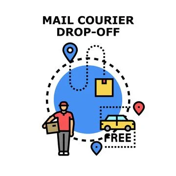 Delivery courier dropping off mail package Stock Illustration