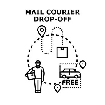 Delivery courier dropping off mail package Stock Illustration